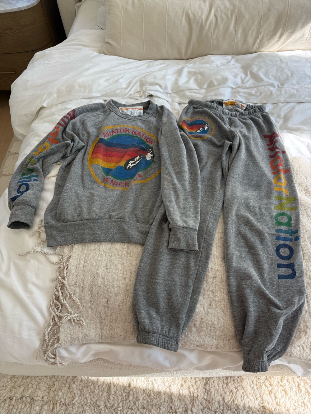 Aviator Nation Gray Sweatshirt & Joggers with Rainbow Logo